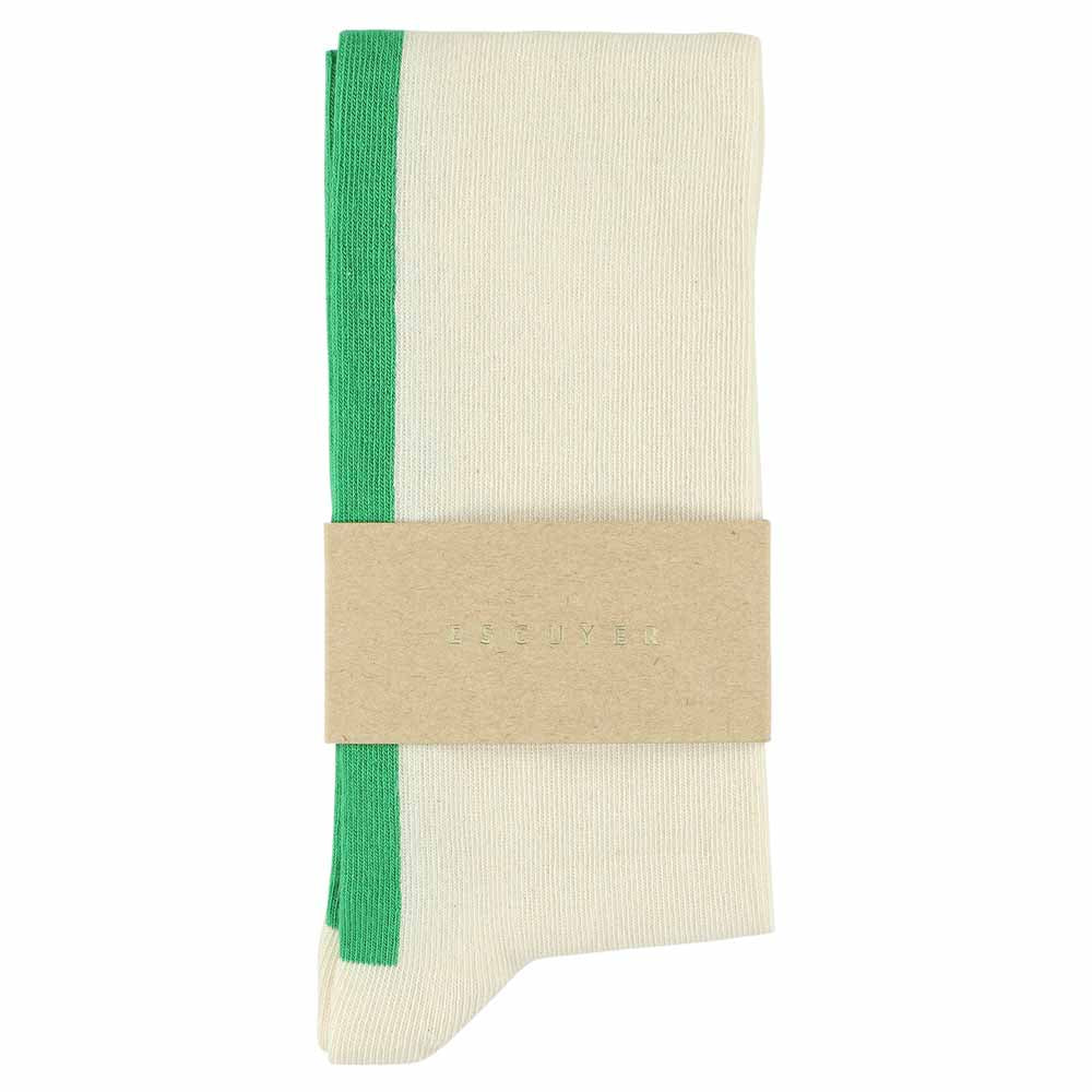 Women Knee High Socks - Ecru / Bright Green - Escuyer