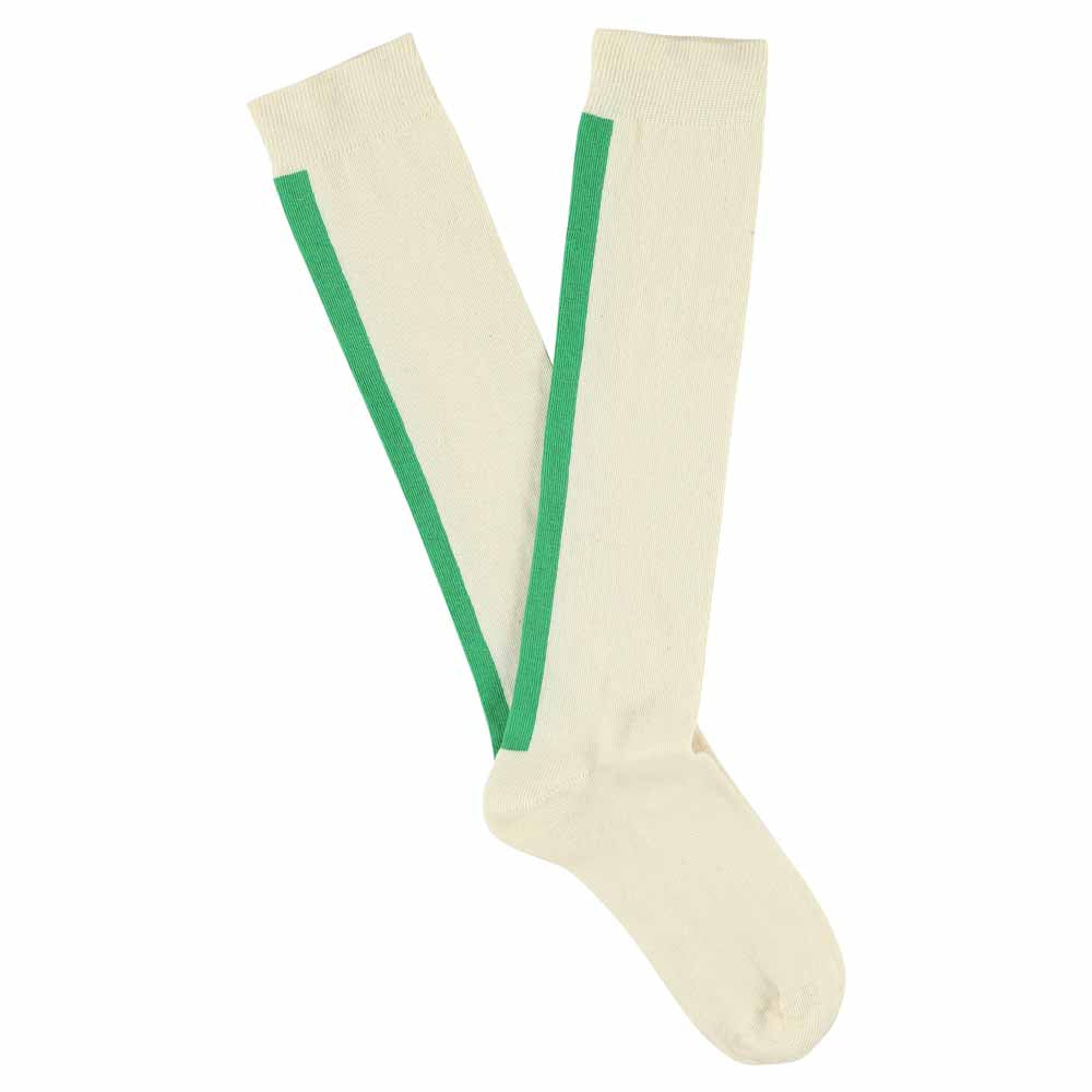 Women Knee High Socks - Ecru / Bright Green - Escuyer
