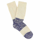 Women's ecru and bright blue colour-block melange socks by Escuyer, combed cotton, made in Portugal