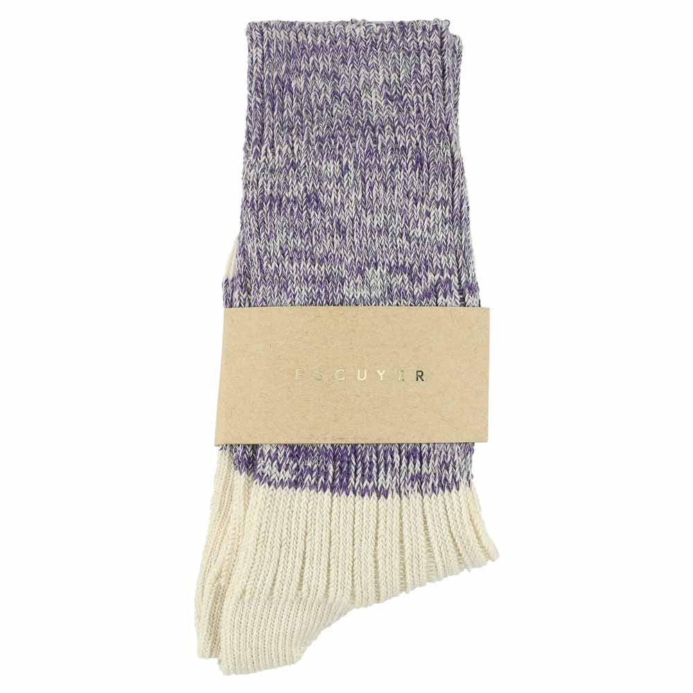 Women Melange Block Socks - Purple / Ecru - Escuyer