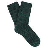 Women's off-black and green melange crew socks by Escuyer, slub-knit combed cotton, made in Portugal