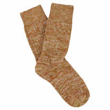Women's pink and brick melange crew socks by Escuyer, slub-knit combed cotton, made in Portugal