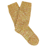 Women's yellow and orange melange crew socks by Escuyer, slub-knit combed cotton, made in Portugal