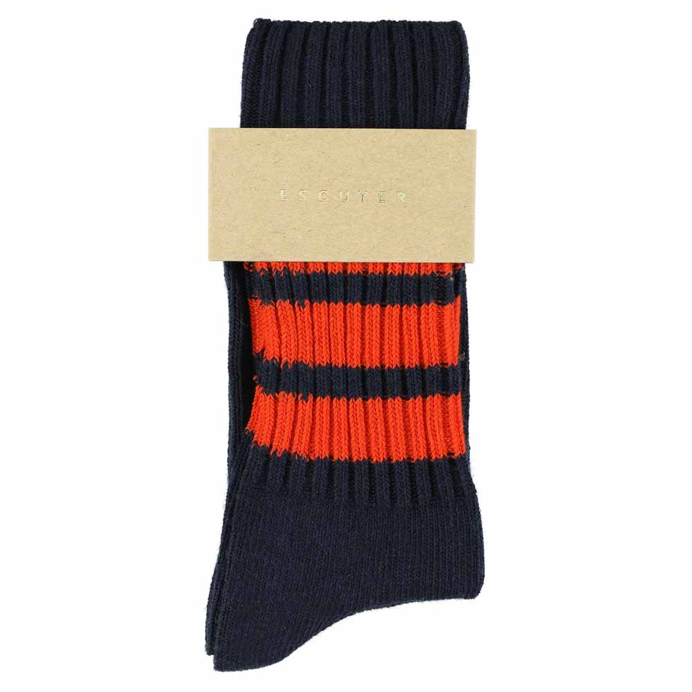 Women Stripes Crew Socks - Blue / Orange - Escuyer