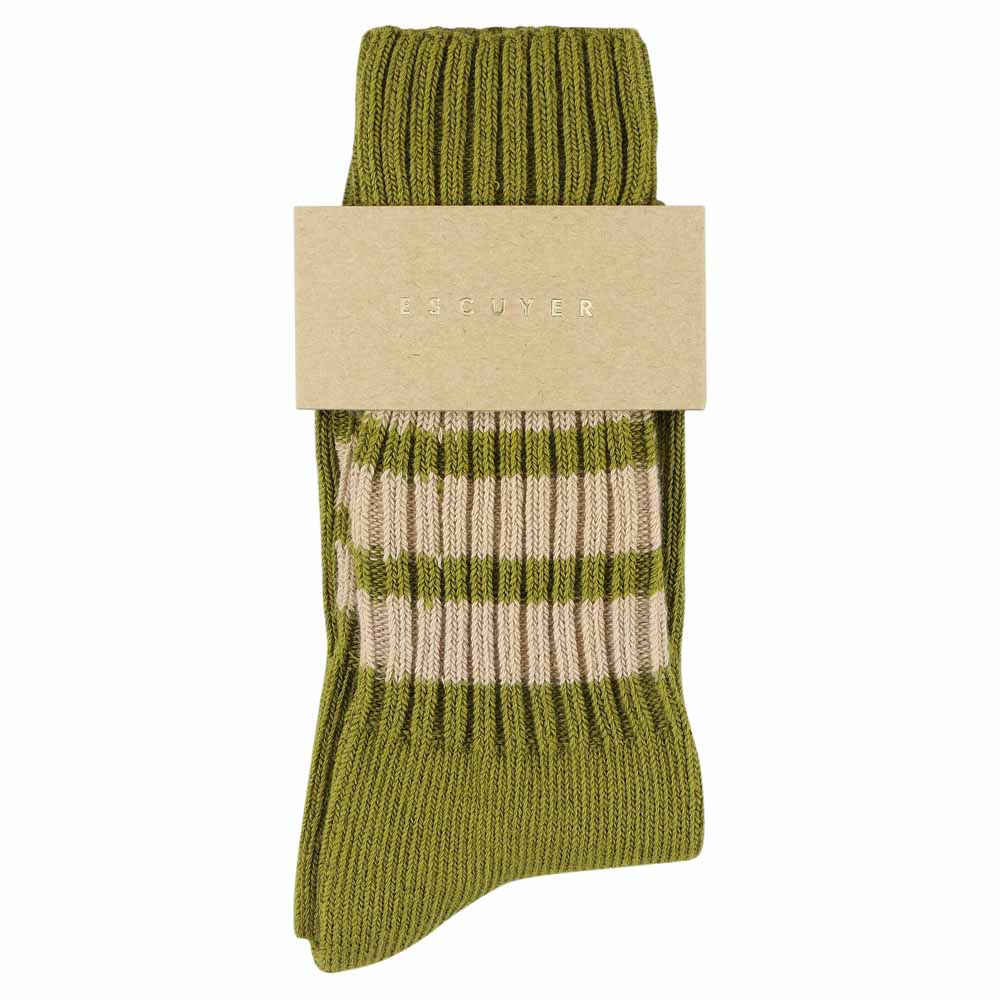 Women Stripes Crew Socks - Khaki / Pink - Escuyer