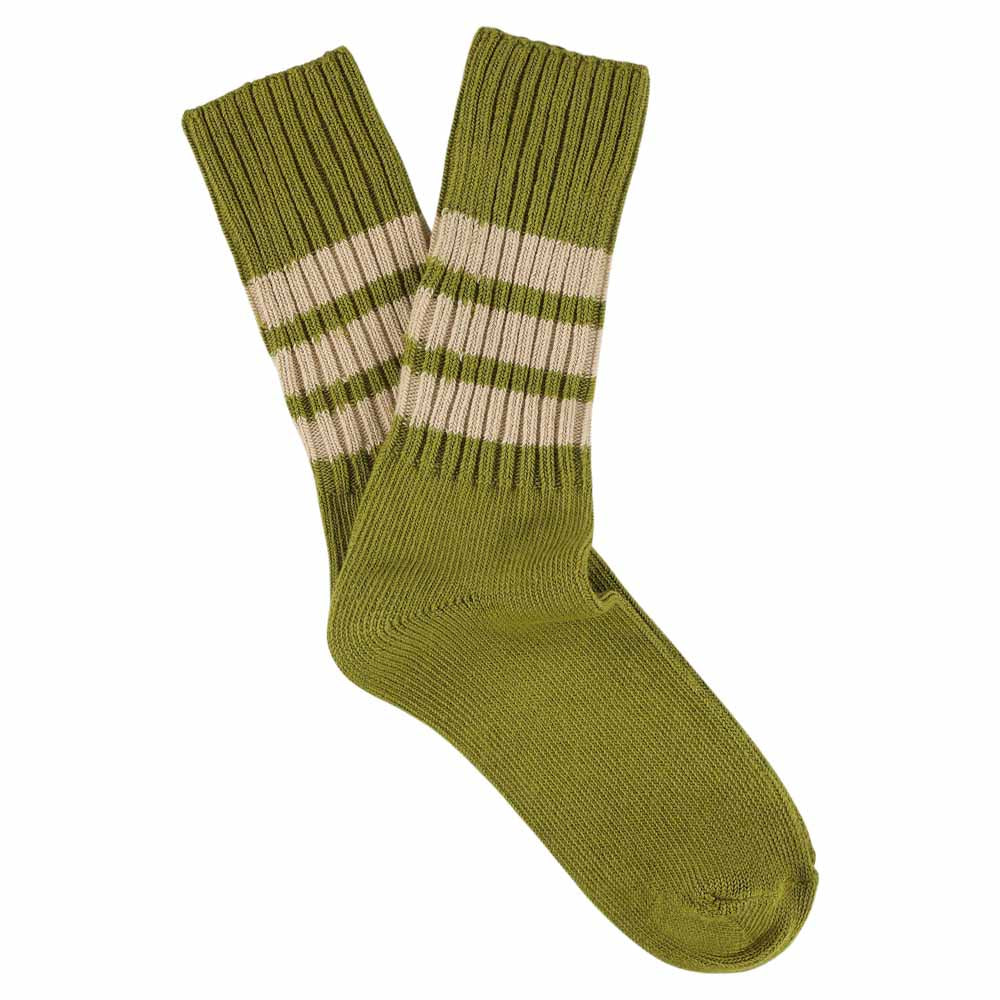 Women Stripes Crew Socks - Khaki / Pink - Escuyer