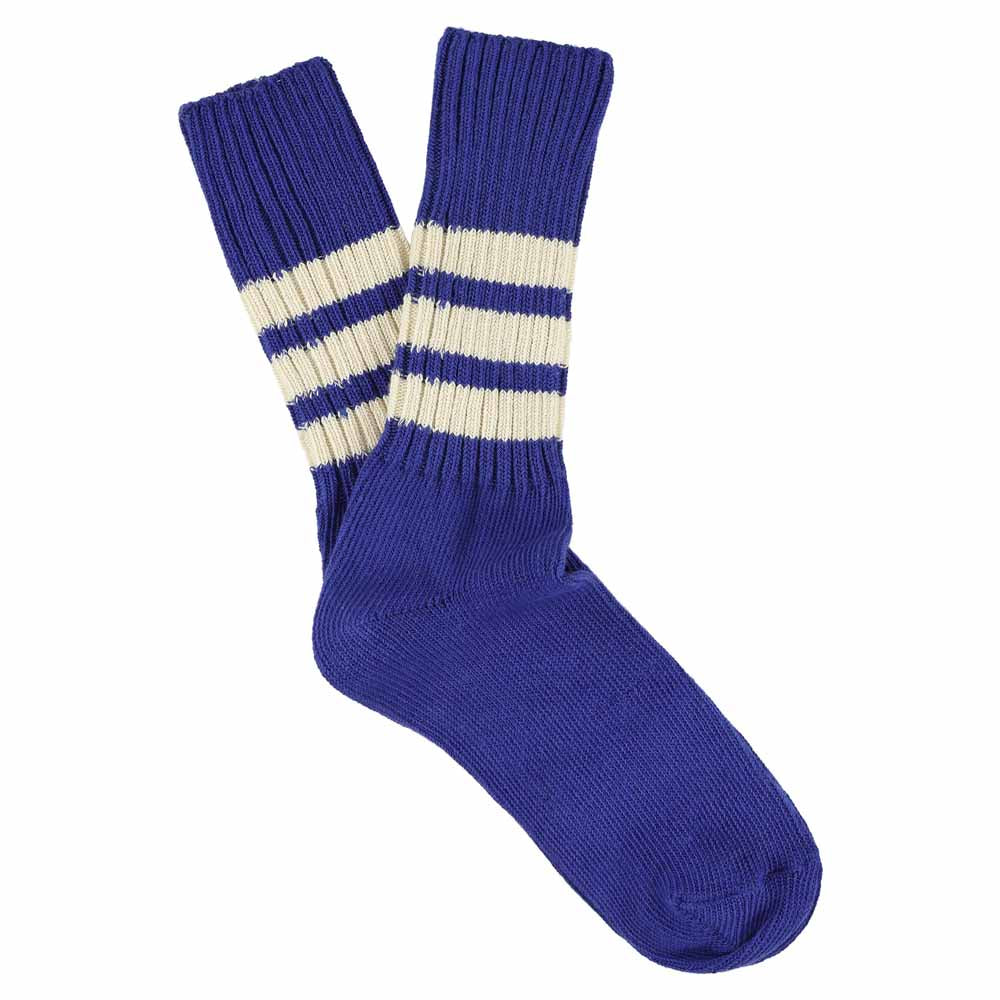 Women Stripes Crew Socks - Vintage Blue / Ecru - Escuyer