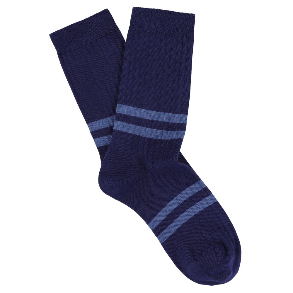 Women's Striped Socks Blue & Light Blue — Italian Cotton, Made in Portugal — Escuyer