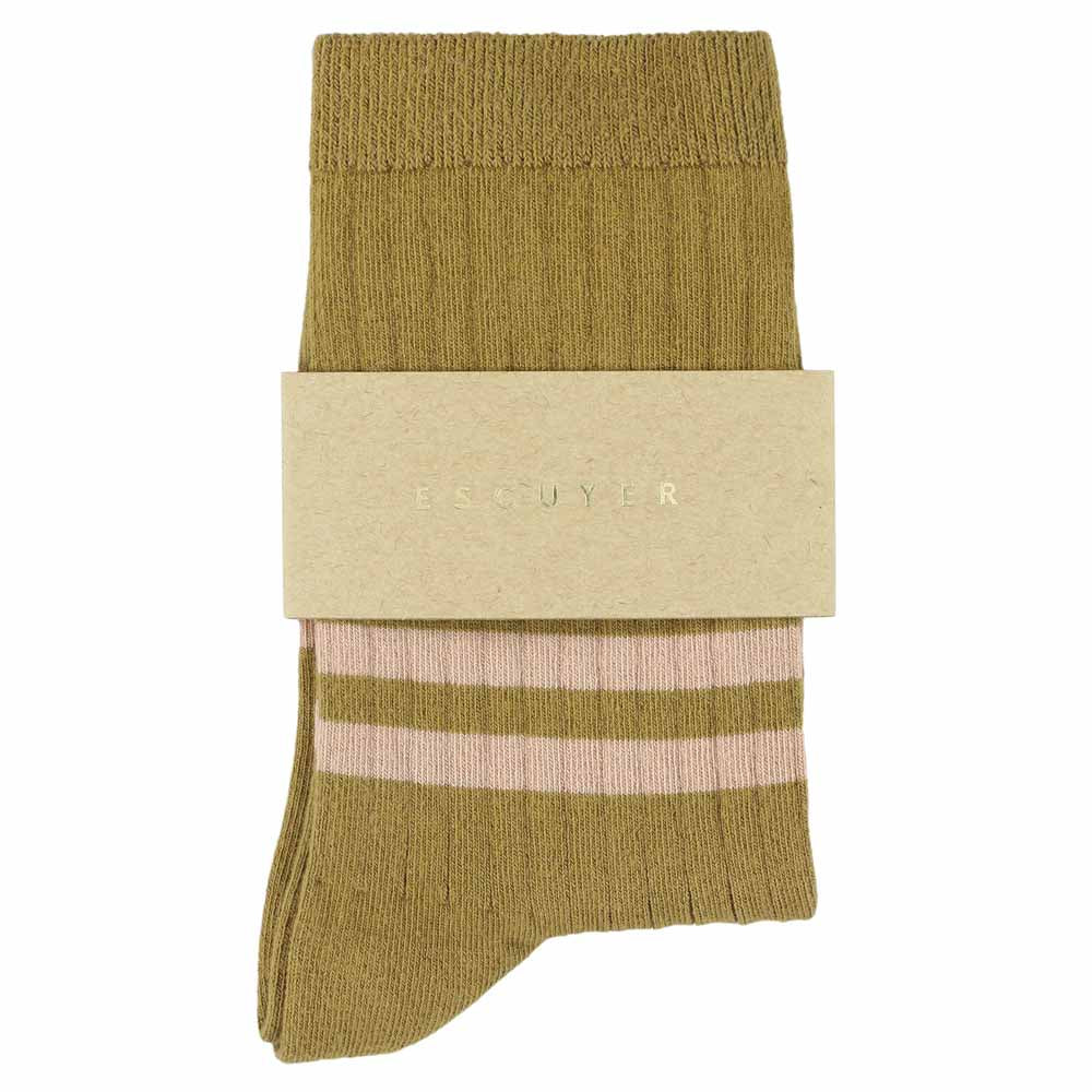 Women's Striped Socks Bronze & Pink — Italian Cotton, Made in Portugal — Escuyer