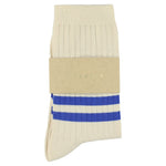 Women's Striped Socks Ecru & Electric Blue — Italian Cotton, Made in Portugal — Escuyer
