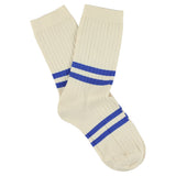 Women's Striped Socks Ecru & Electric Blue — Italian Cotton, Made in Portugal — Escuyer