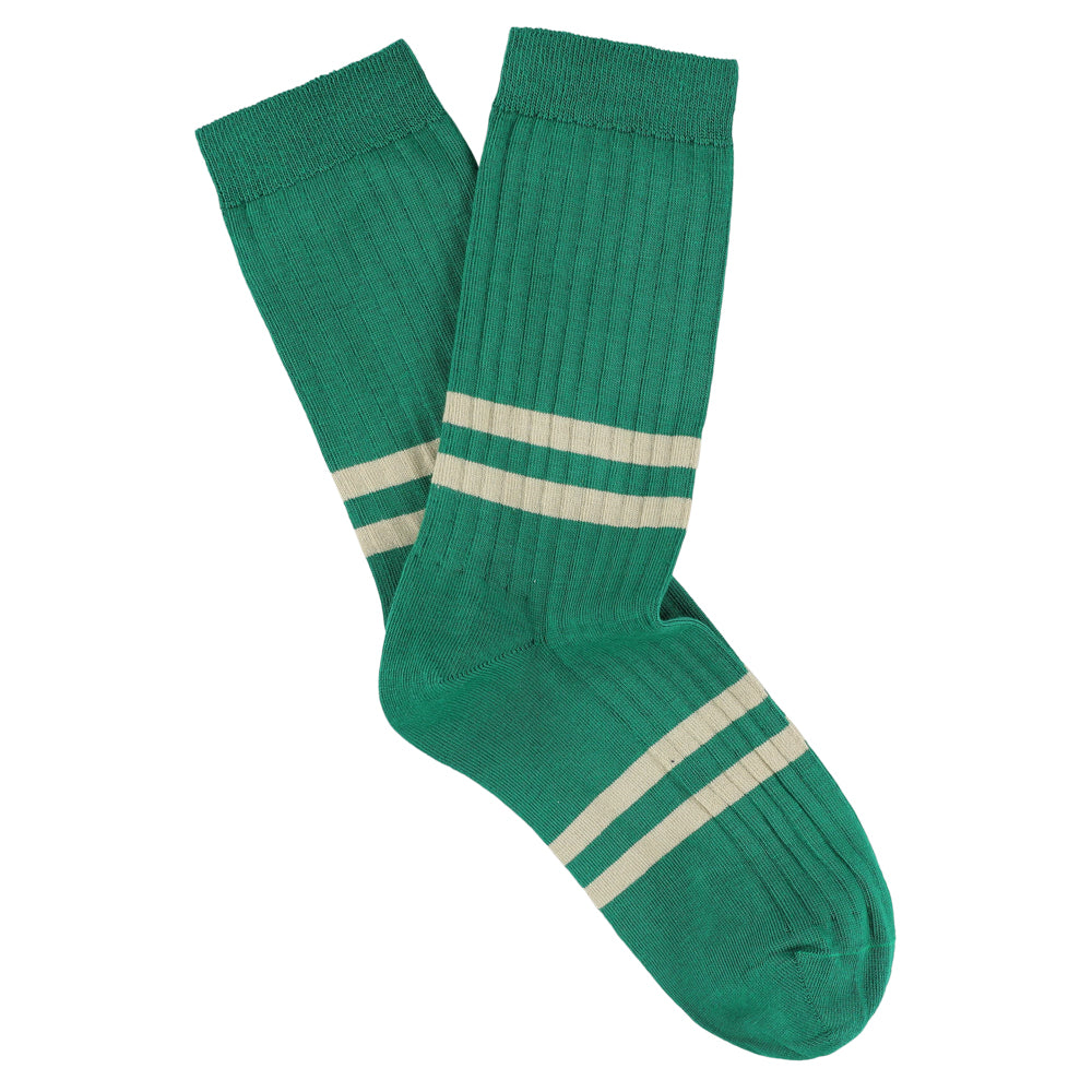 Women's Striped Socks Green & Khaki — Italian Cotton, Made in Portugal — Escuyer