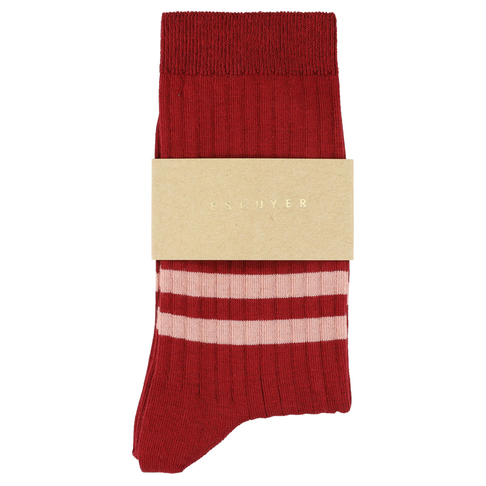 Women's Striped Socks Red & Pink — Italian Cotton, Made in Portugal — Escuyer