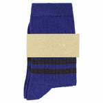 Women's Striped Socks Electric Blue & Black — Italian Cotton, Made in Portugal — Escuyer