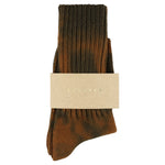 One-of-a-kind women's tie dye crew socks in brown and blue, hand-dyed, made in Portugal by Escuyer