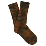 One-of-a-kind women's tie dye crew socks in brown and blue, hand-dyed, made in Portugal by Escuyer