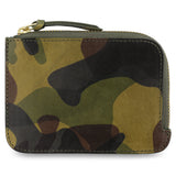 Escuyer light green camouflage zip wallet showing hand-dyed sage and olive camo pattern