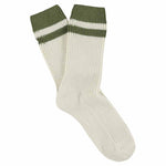 Escuyer men's striped cashmere socks in Ecru and Khaki — mid-calf crew cut, premium cashmere and virgin wool blend, handmade in Portugal
