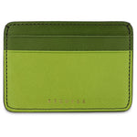 Escuyer leather cardholder in clorofilla and lime — clorofilla front body, lime card pockets and back