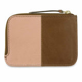 Escuyer pink and safari zip wallet open — interior card sleeve and cash compartment