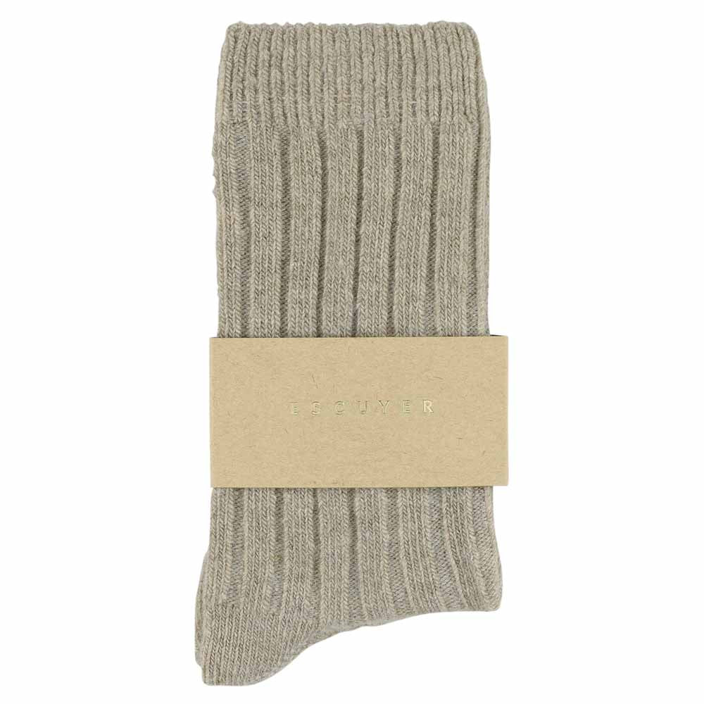 Pair of wool and cashmere beige socks made in Europe from Escuyer brand