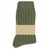 A pair of khaki-colored Cashmere Crew Socks for women, ribbed texture, displayed with a beige band on top.