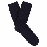 Escuyer women's cashmere crew socks in Navy — mid-calf crew cut, premium cashmere and virgin wool blend, handmade in Portugal