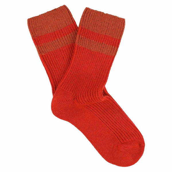 Women Cashmere Stripes Socks - Strong Orange / Orange - Escuyer
