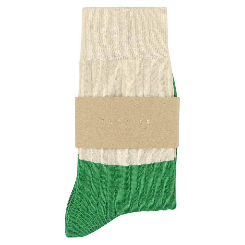 Women Block Socks - Ecru / Green - Escuyer