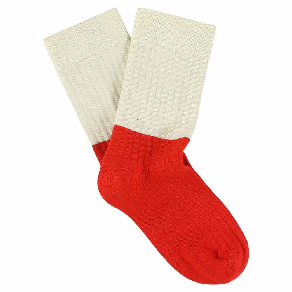 Women Colour Block Socks Ecru / Red - Escuyer