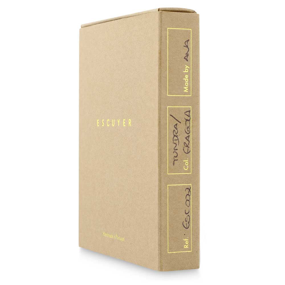 ESCUYER gift box with text showing who handmade the wallet