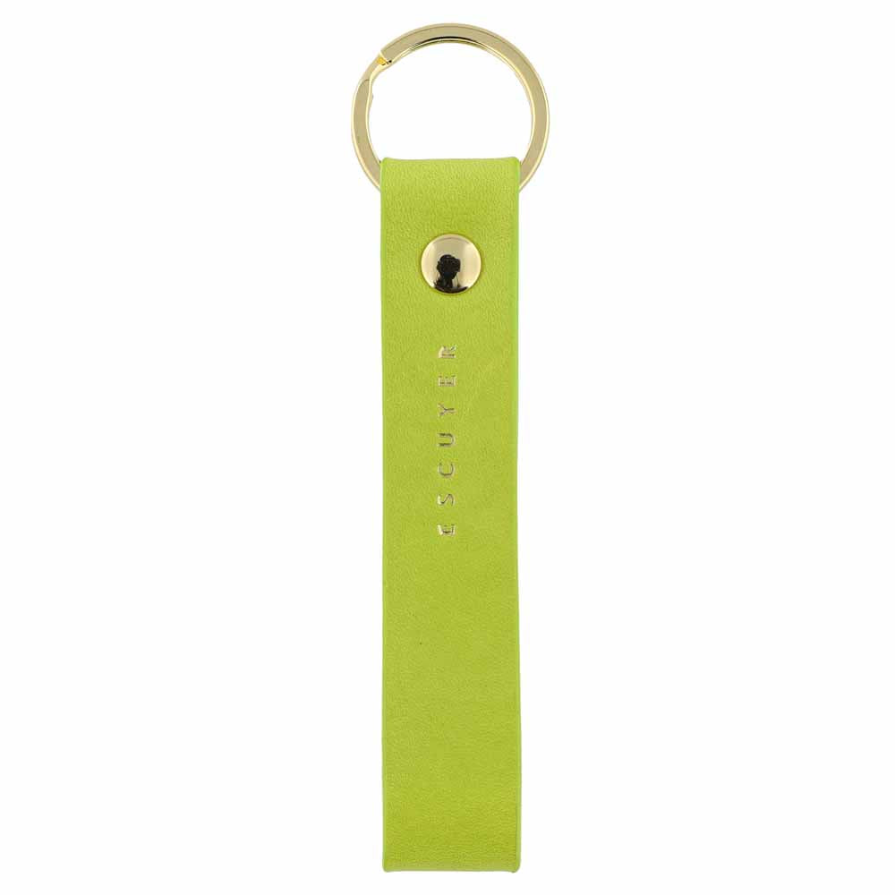 Escuyer clorofilla leather keychain — Italian vegetable tanned leather tab with gold metal ring and gold Escuyer logo
