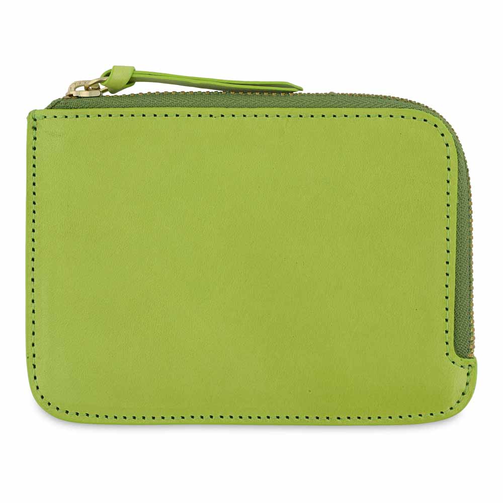 Escuyer clorofilla zip wallet showing zip closure and hand painted edges