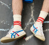 Men Stripes Crew Socks - Ecru / Orange - Escuyer