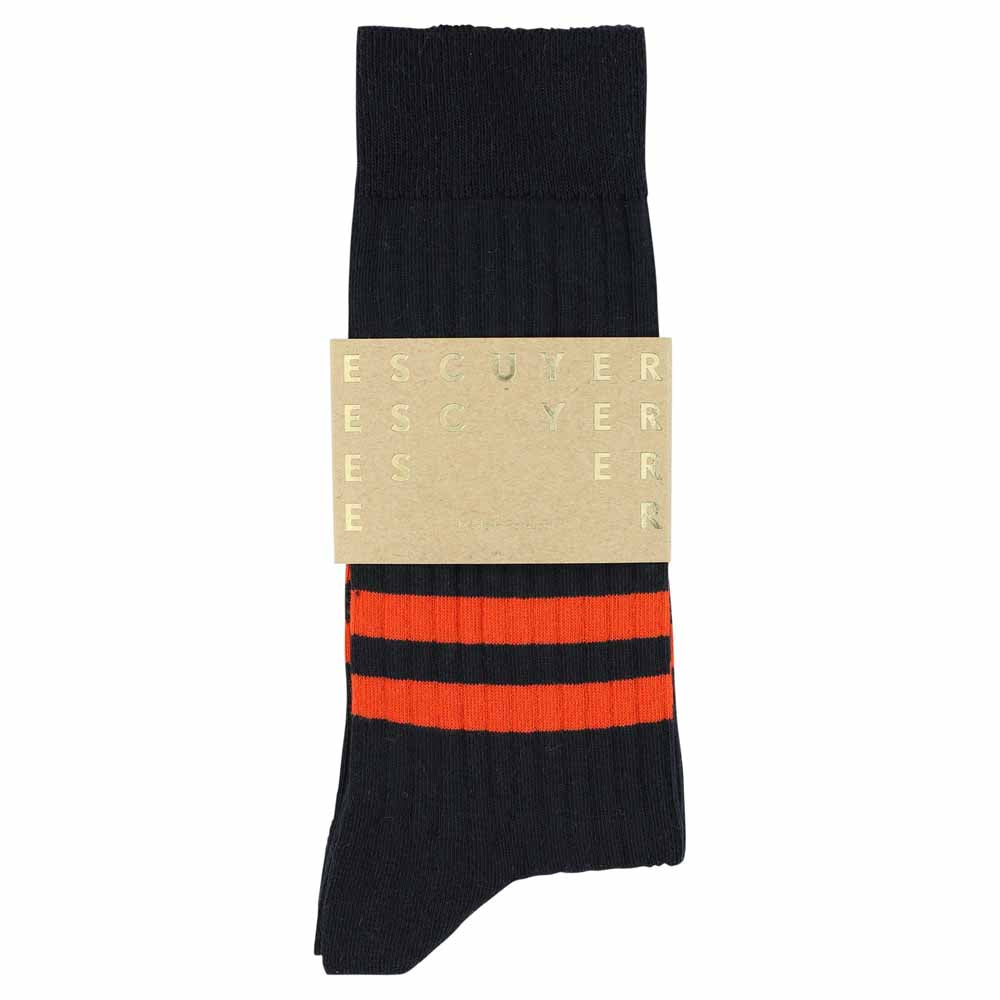 Men's Striped Socks Blue & Orange — Italian Cotton, Made in Portugal — Escuyer