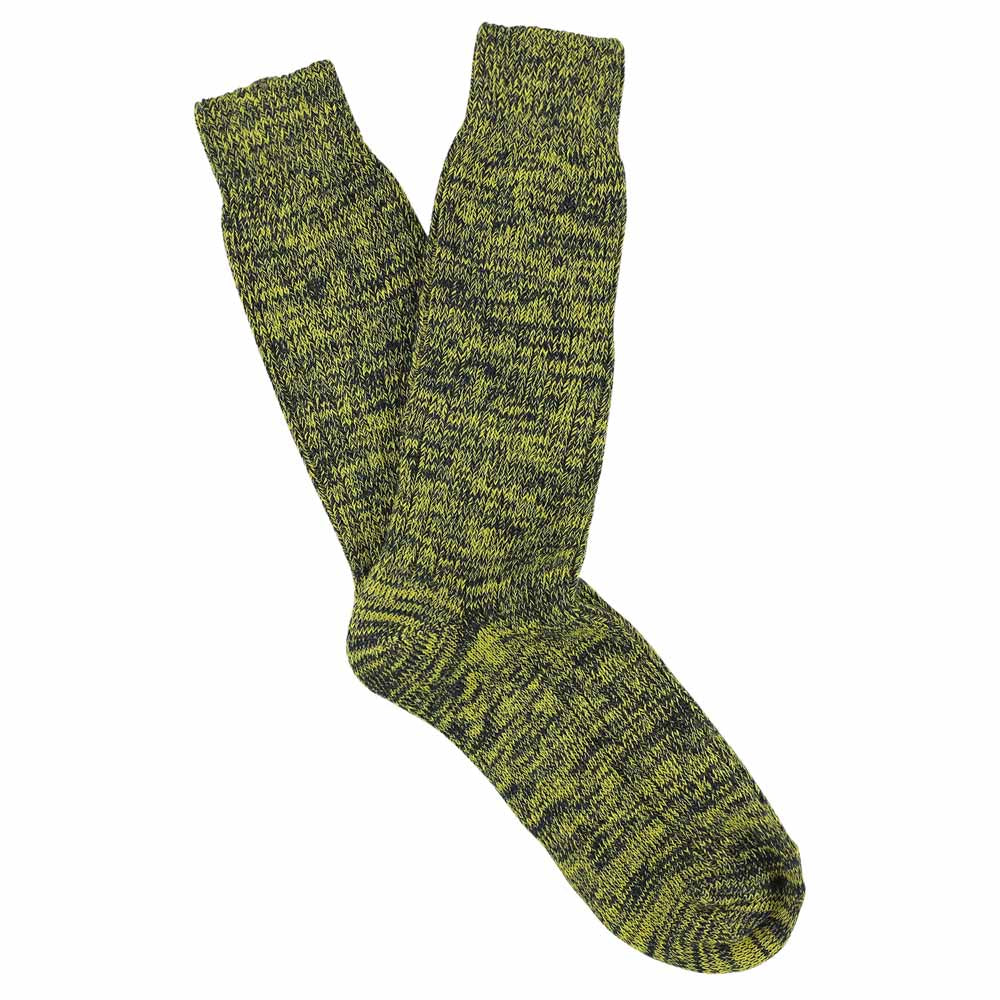 Acid blue melange crew socks by Escuyer, slub-knit combed cotton