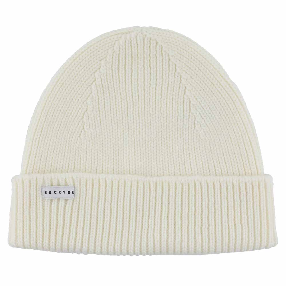 Cream ribbed merino wool beanie by Escuyer
