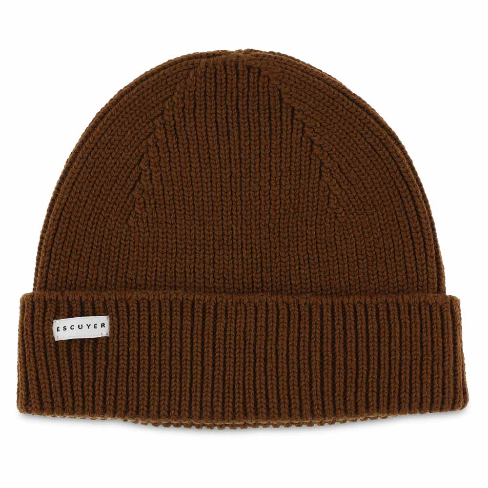 Tobacco brown ribbed merino wool beanie by Escuyer