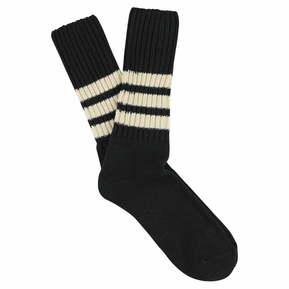 Men Stripes Crew Socks - Black / Ecru - Escuyer