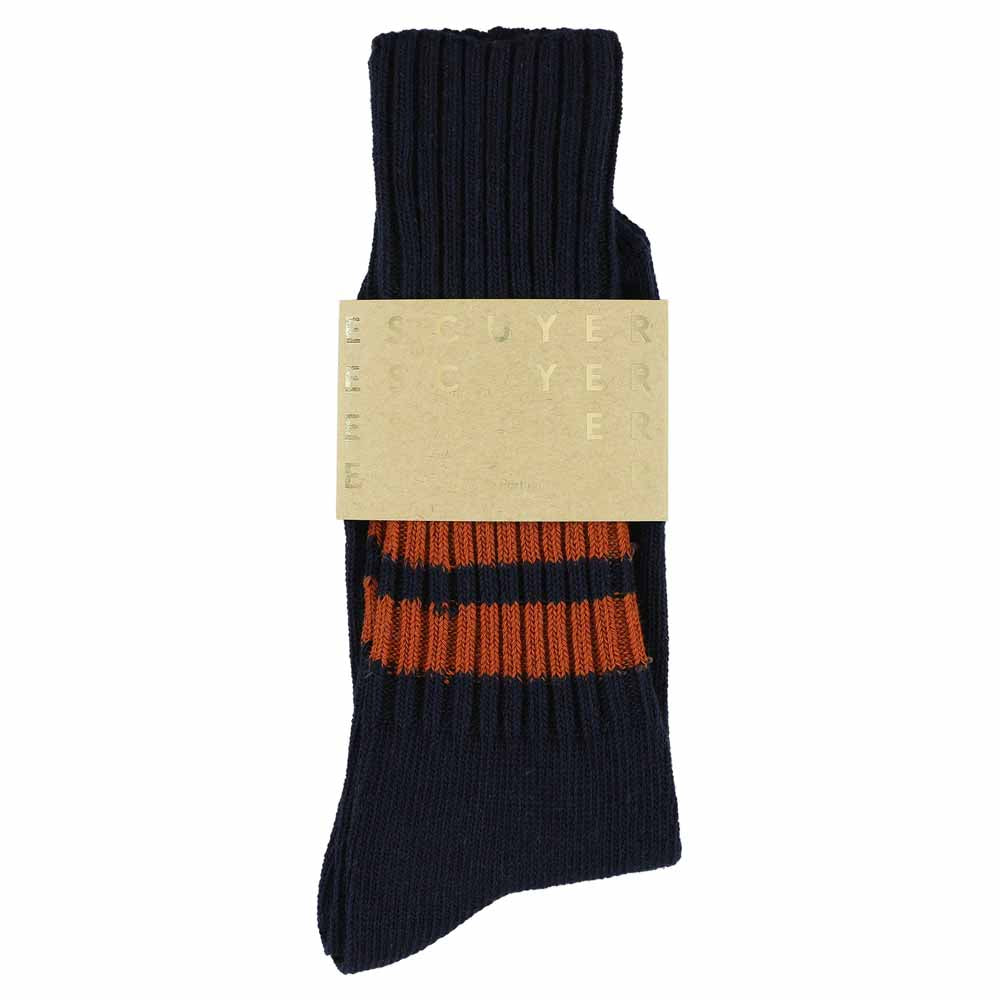 Men Stripes Crew Socks - Blue / Rust - Escuyer