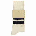 Men's striped crew socks in ecru and blue, slub cotton, made in Portugal by Escuyer