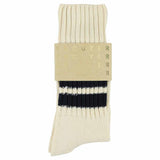 Men's striped crew socks in ecru and blue, slub cotton, made in Portugal by Escuyer