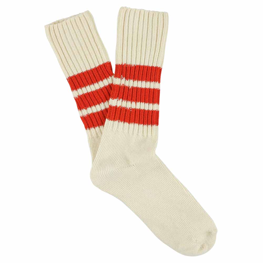 Men Stripes Crew Socks - Ecru / Orange - Escuyer
