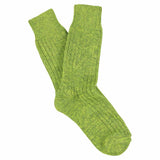 Women's lime melange crew socks by Escuyer, slub-knit combed cotton, made in Portugal