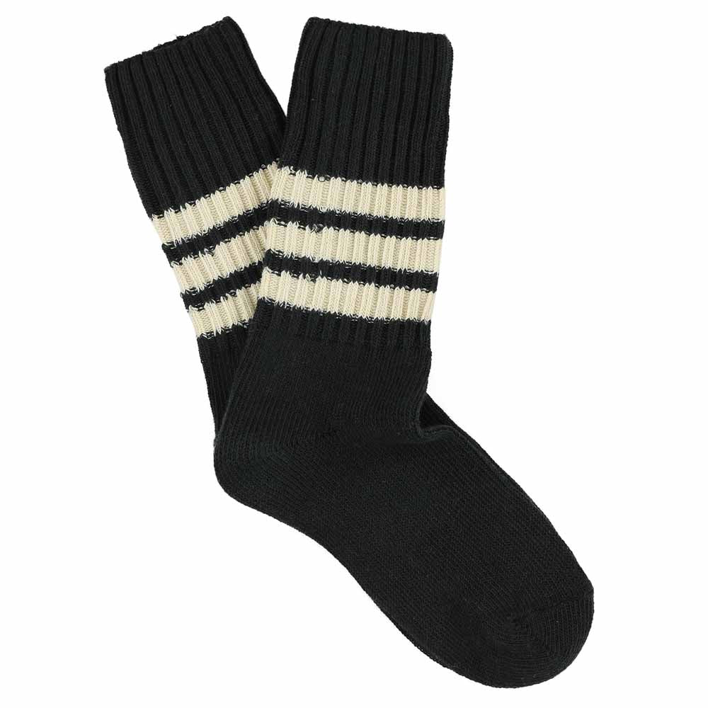 Women Stripes Crew Socks - Black / Ecru - Escuyer