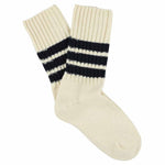Women's striped crew socks in ecru and blue, slub cotton, made in Portugal by Escuyer