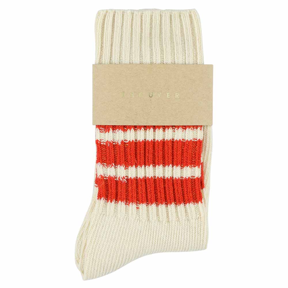 Women Stripes Crew Socks - Ecru / Orange - Escuyer