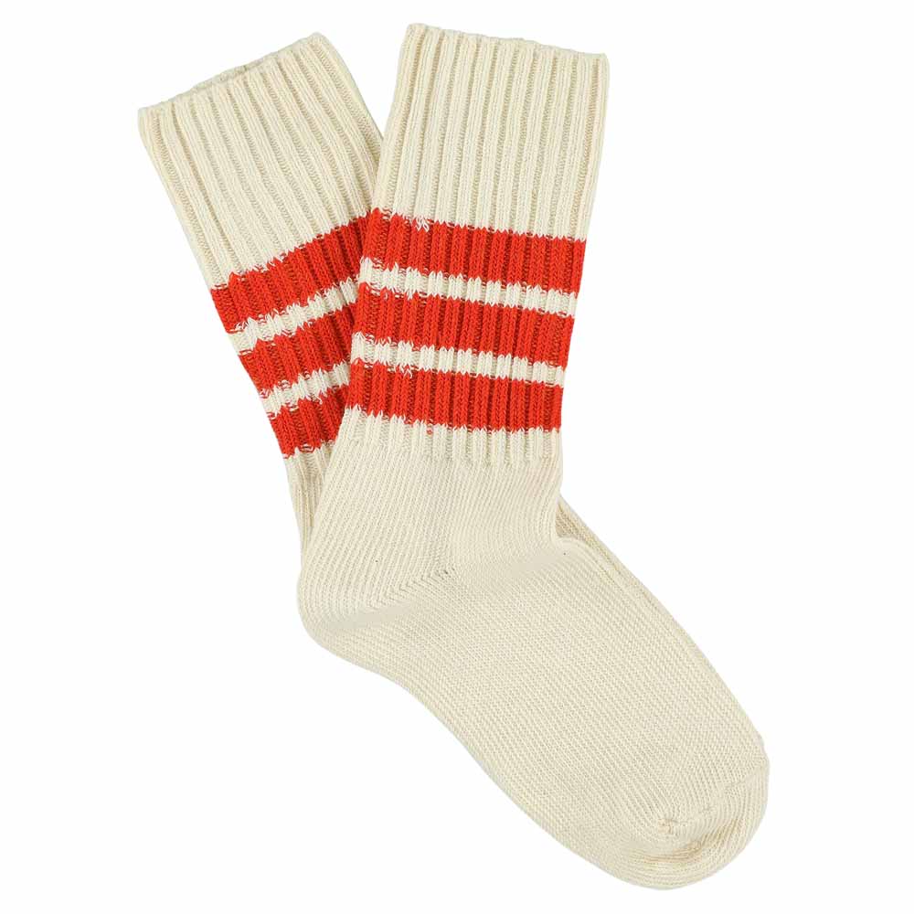 Women Stripes Crew Socks - Ecru / Orange - Escuyer
