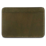 Slim khaki leather cardholder by Escuyer, showing hand painted edges and card slots