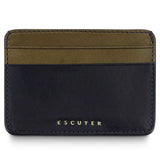Escuyer leather cardholder in blue and khaki — blue front body, khaki card pockets and back